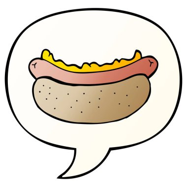 düzgün degrade tarzında karikatür hotdog ve konuşma balonu