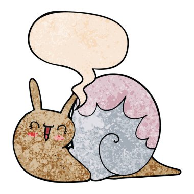 retro doku tarzında sevimli karikatür salyangoz ve konuşma balonu