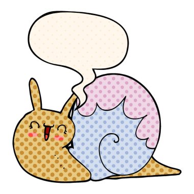 çizgi roman tarzında sevimli karikatür salyangoz ve konuşma balonu