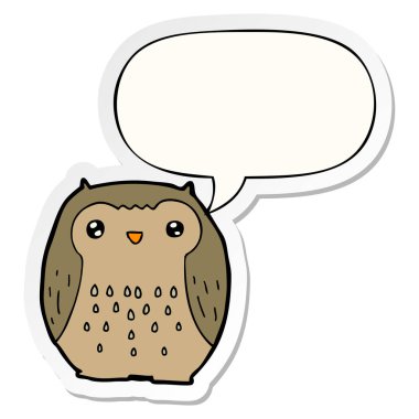 sevimli karikatür baykuş ve konuşma kabarcık etiket