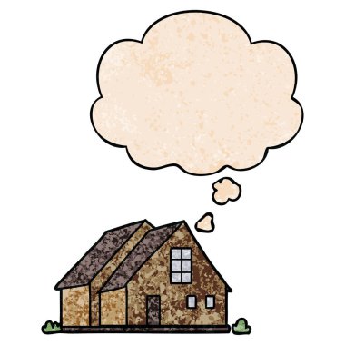 karikatür ev ve grunge doku desen tarzında düşünce balonu