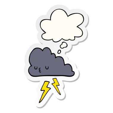 karikatür fırtına bulut ve basılı bir etiket olarak kabarcık düşünce