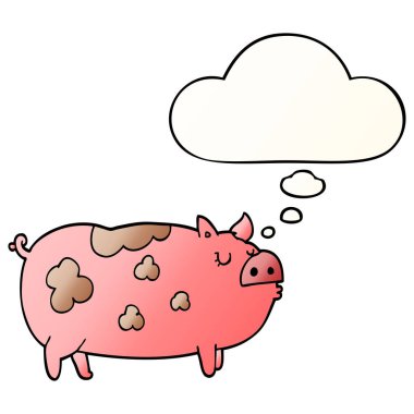 karikatür domuz ve pürüzsüz degrade tarzında kabarcık düşünce