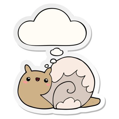 sevimli karikatür salyangoz ve baskılı bir etiket olarak kabarcık düşünce