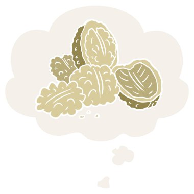 karikatür ceviz ve retro tarzında düşünce balonu