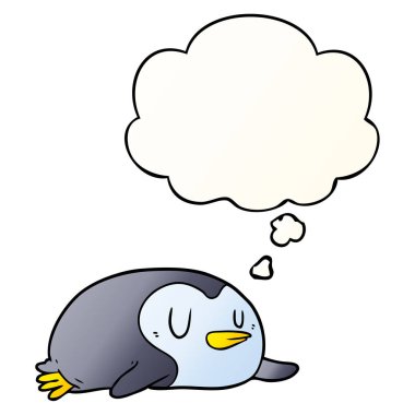 çizgi film penguen ve pürüzsüz degrade tarzında düşünce balonu