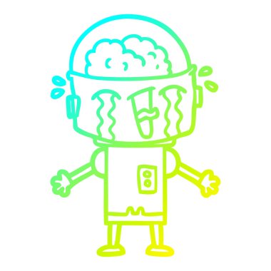 soğuk degrade çizgi çizim karikatür ağlayan robot