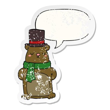 karikatür ayı ve konuşma balonu sıkıntılı etiket