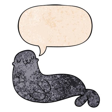 retro doku tarzında sevimli karikatür mühür ve konuşma balonu