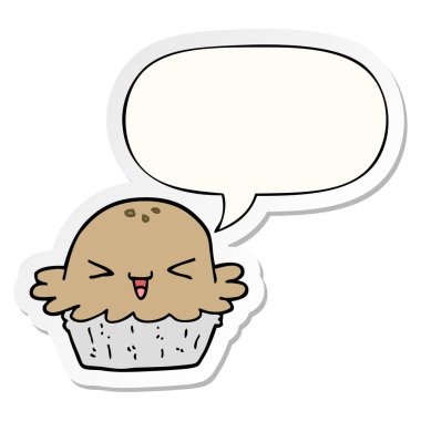 sevimli karikatür pasta ve konuşma kabarcık etiket