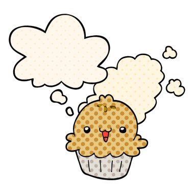 sevimli karikatür pasta ve çizgi roman tarzında kabarcık düşünce