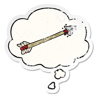 karikatür ok ve sıkıntılı yıpranmış etiket olarak kabarcık düşünce