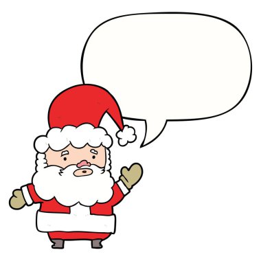 karikatür noel baba sallayarak ve konuşma balonu