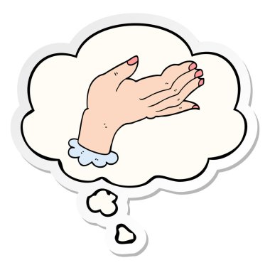 karikatür el ve baskılı bir etiket olarak kabarcık düşünce