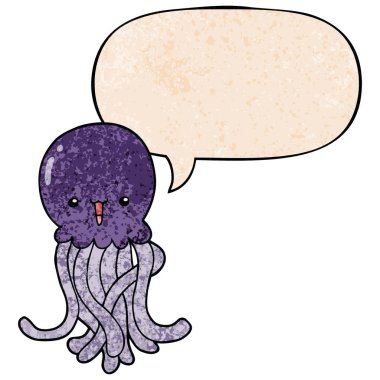 retro doku tarzında karikatür denizanası ve konuşma balonu