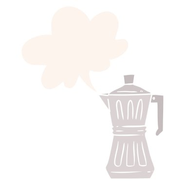 retro tarzıkarikatür espresso yapımcısı ve konuşma balonu