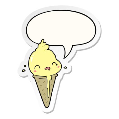 sevimli karikatür dondurma ve konuşma kabarcık etiket