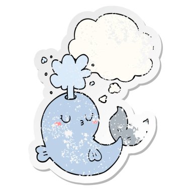 karikatür balina su ve sıkıntılı olarak kabarcık düşünce spouting 