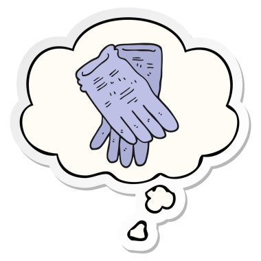 karikatür bahçe iş eldiven ve baskılı bir sopa olarak kabarcık düşünce