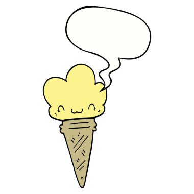 karikatür dondurma ve yüz ve konuşma balonu