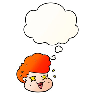 çizgi film heyecanlı çocuk ve pürüzsüz degrade tarzında kabarcık düşünce