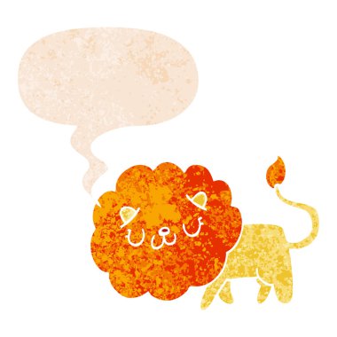 retro dokulu tarzda karikatür aslan ve konuşma balonu