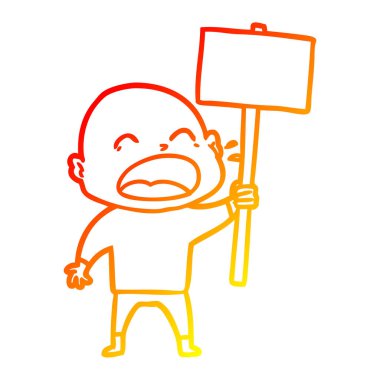 sıcak degrade çizgi çizim karikatür kel adam bağırarak