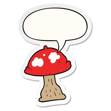 karikatür mantar ve konuşma kabarcık etiket