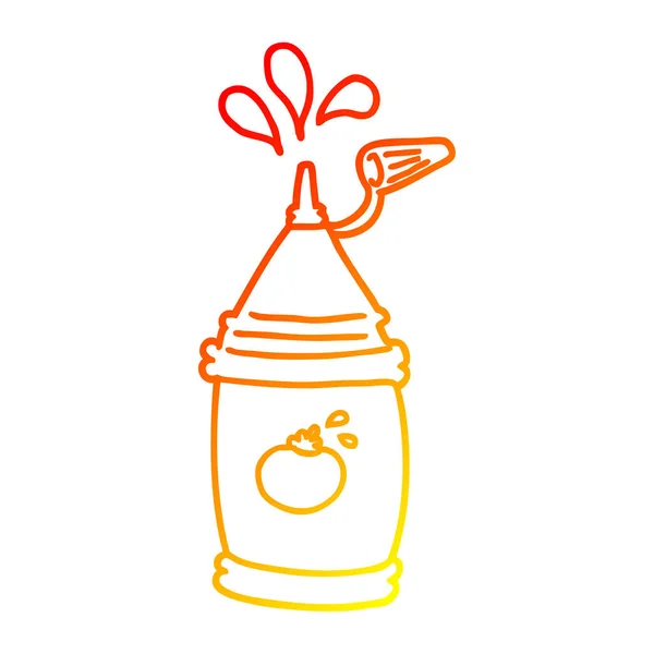 Meleg színátmenet vonal rajz rajzfilm ketchup palack — Stock Vector
