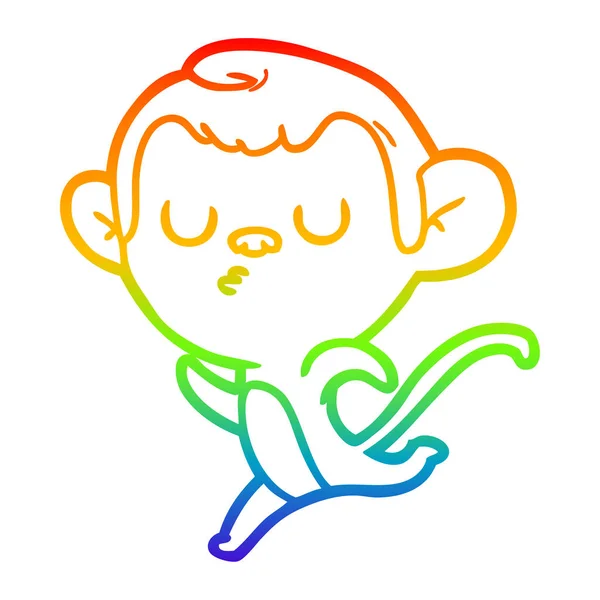 Regenboog gradiënt lijntekening cartoon Monkey — Stockvector