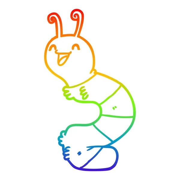 Arco iris gradiente línea dibujo dibujos animados oruga feliz — Vector de stock