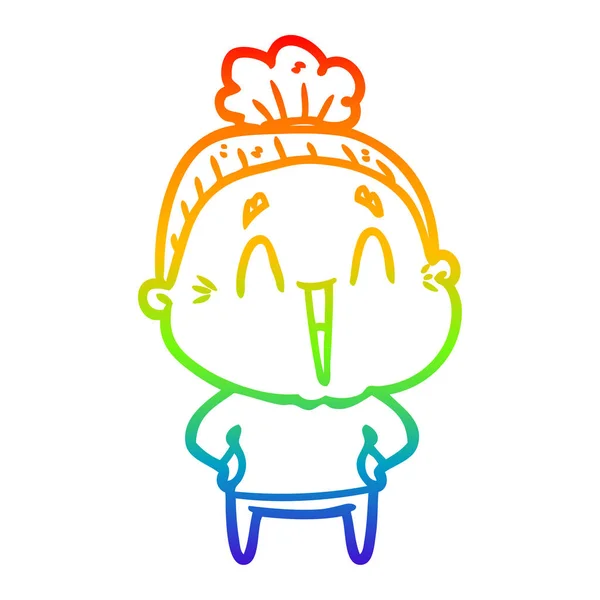 Arco iris gradiente línea dibujo dibujos animados feliz anciana — Vector de stock