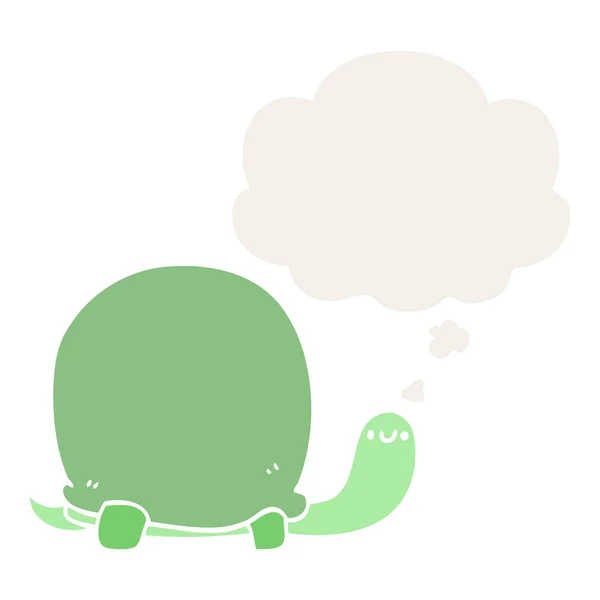 Carino cartone animato tartaruga e bolla di pensiero in stile retrò — Vettoriale Stock