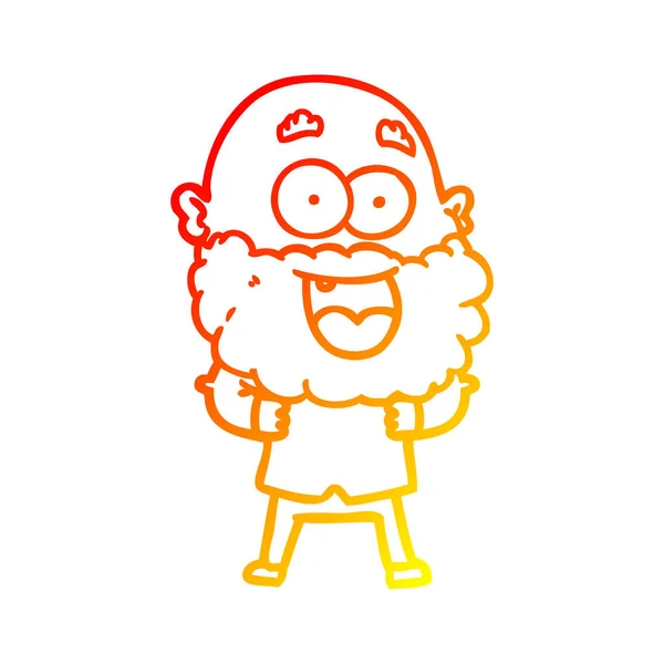 Chaud dégradé ligne dessin dessin animé fou heureux homme avec barbe — Image vectorielle