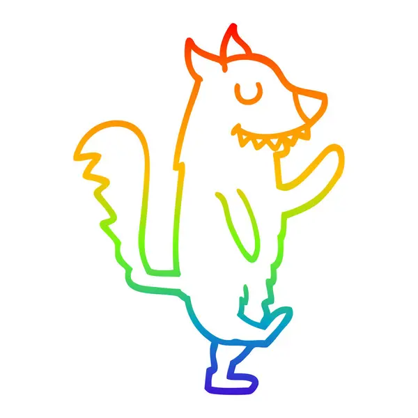 Regenboog kleurovergang lijntekening cartoon dansen hond — Stockvector