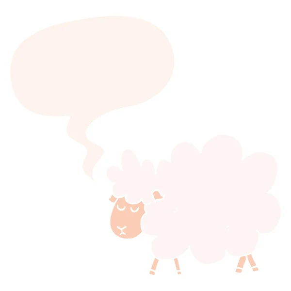 Cartoon sheep and speech bubble in retro style — Stock Vector