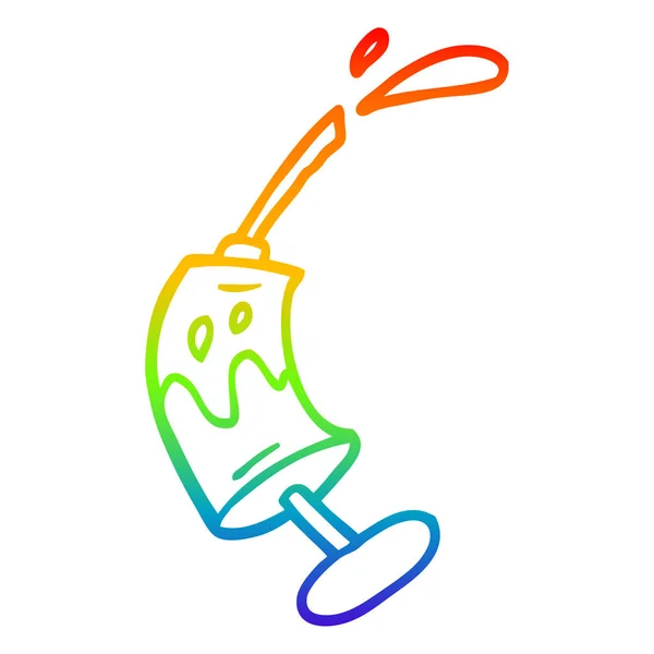 Linha de gradiente arco-íris desenho de desenho de desenho animado seringa de sangue — Vetor de Stock
