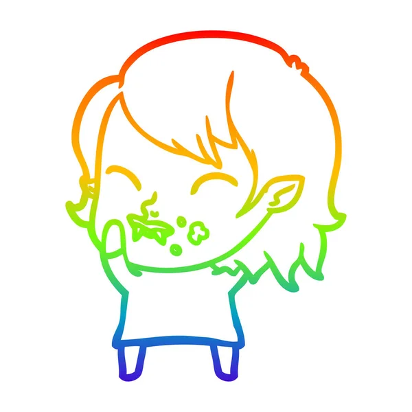Rainbow gradient linje ritning tecknad vampyr flicka med blod på — Stock vektor