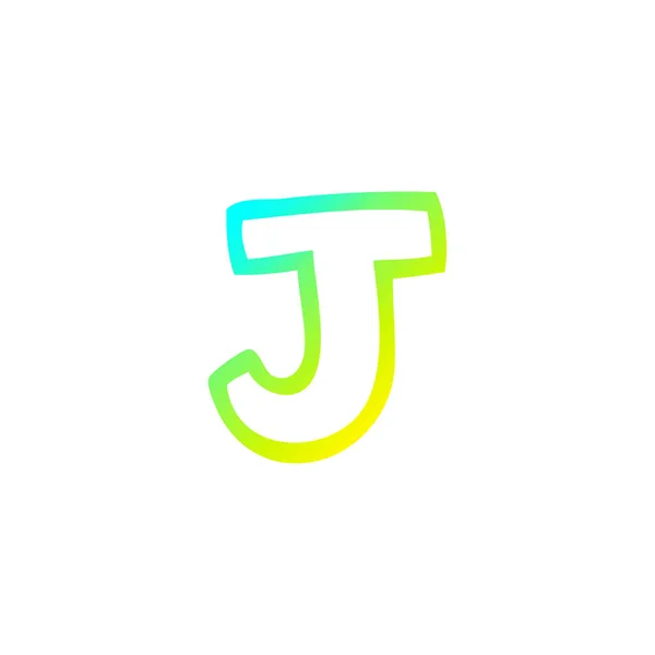 Kall gradient linje ritning tecknade bokstaven j — Stock vektor