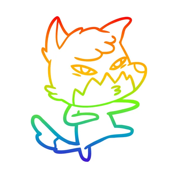 Regenboog gradiënt lijntekening Clever cartoon Fox — Stockvector