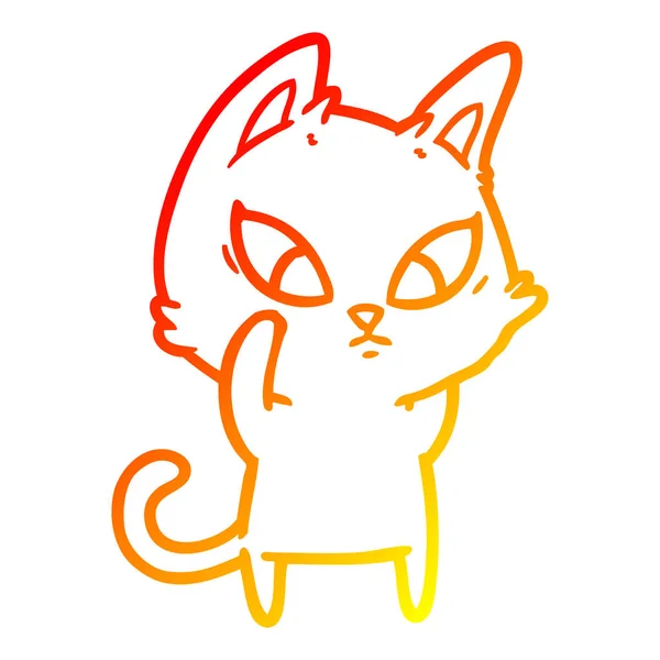 Línea de gradiente caliente dibujo confundido gato de dibujos animados — Vector de stock