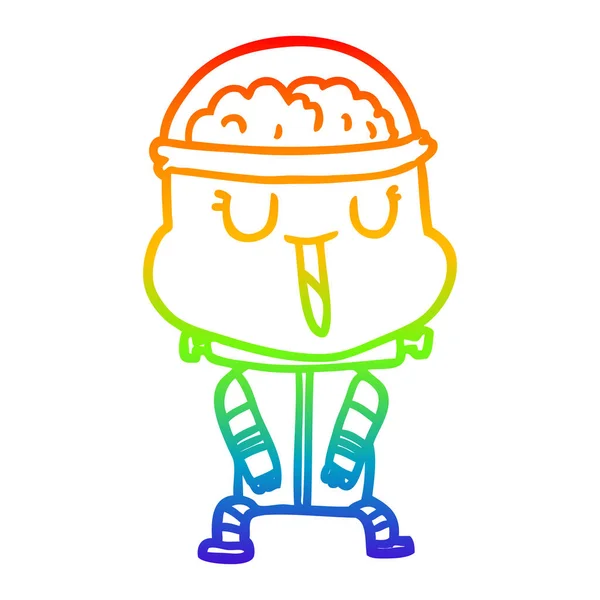 Regenboog gradiënt lijntekening gelukkig cartoon robot — Stockvector