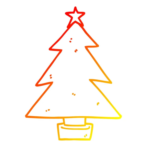 Warme kleurovergang lijntekening cartoon kerstboom — Stockvector