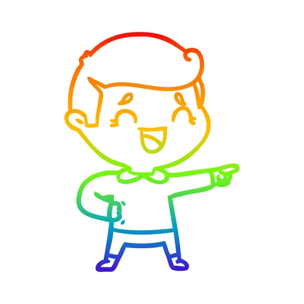 Regenboog gradiënt lijntekening cartoon lachende man wijzen — Stockvector
