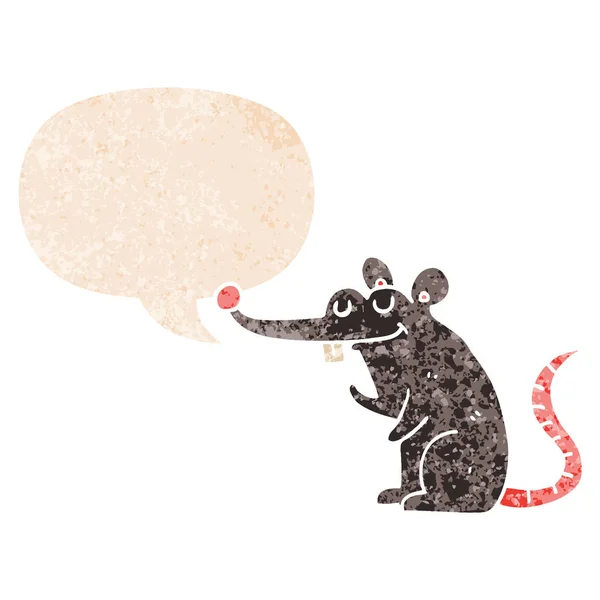 Retro dokulu tarzda karikatür sıçan ve konuşma balonu — Stok Vektör