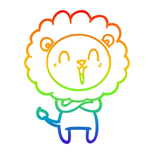 Linea gradiente arcobaleno disegno ridere cartone animato leone — Vettoriale Stock