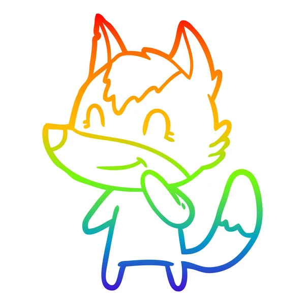 虹のグラデーションライン描画フレンドリーな漫画のオオカミ — ストックベクタ