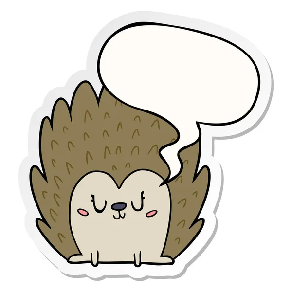 Cute cartoon hedgehog and speech bubble sticker — Stock Vector