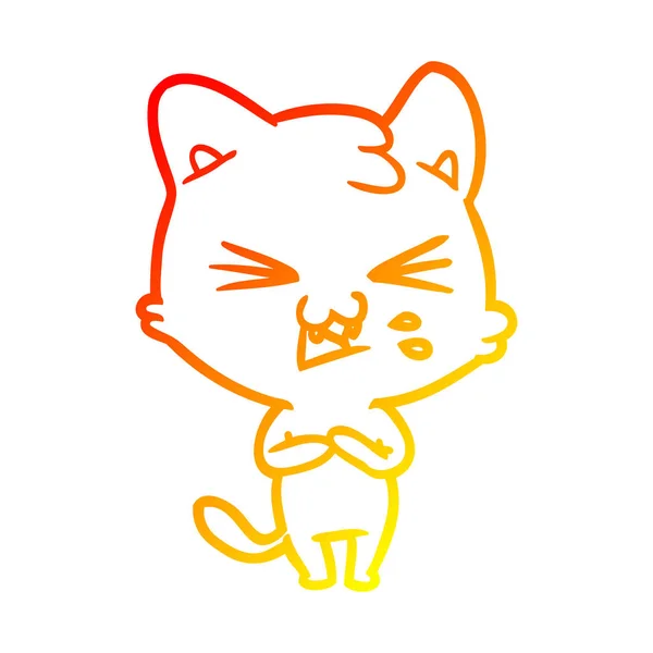 Čára teplého přechodu kresba Kreslená kočka sykot — Stockový vektor