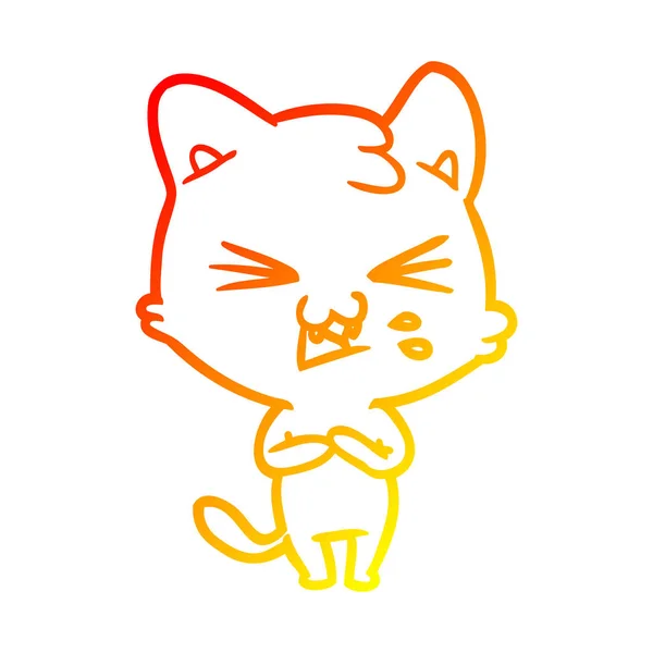 Chaud gradient ligne dessin dessin animé chat sifflement — Image vectorielle